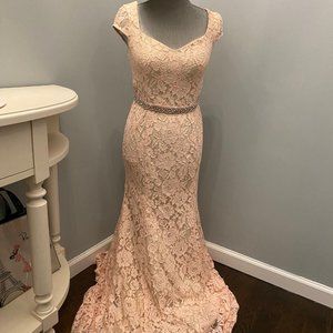 Beautiful Formal Sexy Pink Lace Maxi Dress